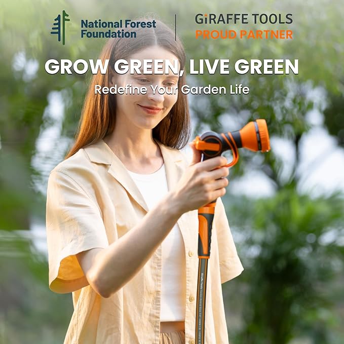 Giraffe Tools Garden Hose 50ft x 5/8", Water Hose Heavy Duty, Flexible, Lightweight Hybrid Hose with Swivel Handle, Male to Female Fittings, Burst 600 PSI