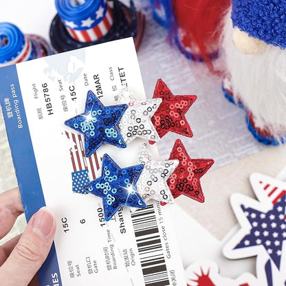 4th of July Baby Hair Clip Patriotic Star Bow Sequin Star Alligator Clip for Newborn Toddler 4th of July Hair Accessories for Kid Blue Red White Bow