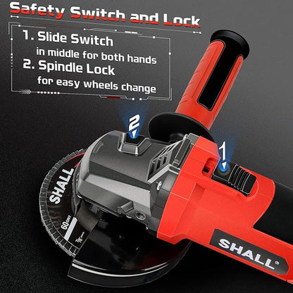 7.5Amp 4-1/2 Inch 12000 RPM Angle Grinder with 2 Guards, 3 Cutting Wheels, 3 Discs, Non-Slip Handle and Carbon Brush for Metal and Wood