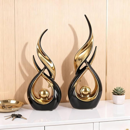 DOVDOV 2-Piece Abstract Black and Gold Home Decor, Ceramic Abstract Sculpture, Modern Artwork, Suitable for Room Coffee Table countertops, Office Bookshelves, Dining Table Centers, entryway Decor.