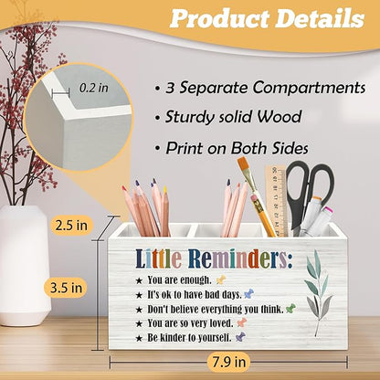 Little Reminders Inspirational Pen Holder Organizer for Desk Accessories, Positive Gifts, Mental Health Motivational Wooden Box Sign Desk Decorations for Home Bedroom Office Decor