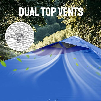 CROWN SHADES 10x10 Pop Up Canopy Tent - Patented Center Lock One Push Instant Outdoor Canopy Beach Tent with STO-N-Go Bag 8 Stakes & 4 Sand Bags，Blue