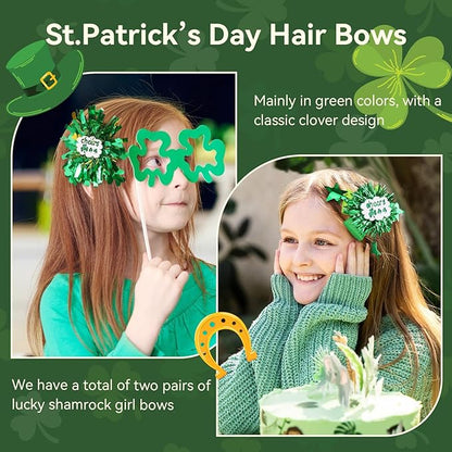 CN St.Patrick’s Day Hair Bows for Girls Green Lucky Shamrock Hair Clips Grosgrain Ribbon with Alligator Clips Clover Hair Accessories for Kids Toddler Teens on St.Patrick day Spring Birthday