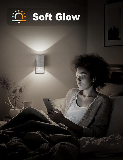 JandCase Night Lights Plug into Wall, Dimmable Night Light Plug in, Modern Night Light Dusk to Dawn Light Sensor, Cool White 5000K, 0-100LM Adjustable Brightness Nightlight for Hallway Bedroom, 2 Pack