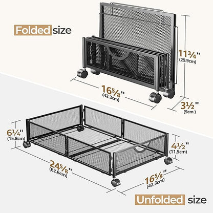 Yecaye Under Bed Storage with Wheels, 2 Pack Under Bed Shoe Storage Organizer Drawer, Tool-free Assembly Metal Underbed Storage Containers for Clothes, Shoes, Black