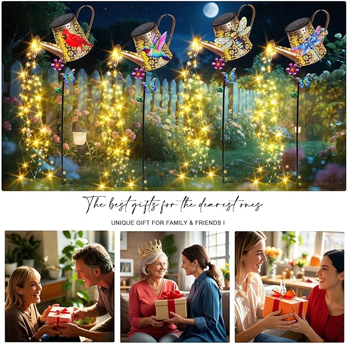 Solar Lights Outdoor Decorative,Metal Solar Watering Can Lights with Hummingbird, Waterproof Garden Stake for Yard Lawn Patio Pathway Landscape