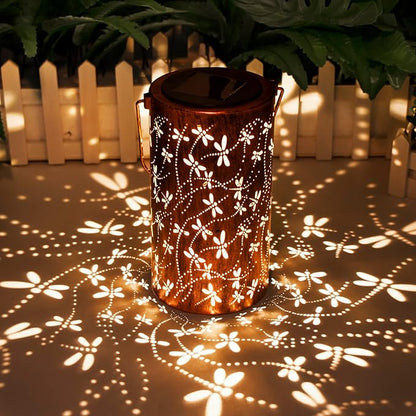 Christmas Gifts For women,Solar Lanterns Outdoor Hanging Lantern Lights, Dragonfly Hollowed-Out Metal Decor Lantern, Waterproof LED Decorative Garden Light - Delicate Garden Decoration for Patio, Yard