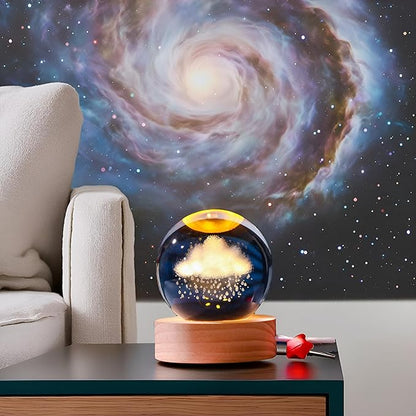 Happyhaves Calming Stellar Spheres,Happy Haves Light Sphere,The Galaxy, Saturn, Astronomy Calming Cosmic Lights, Crystal Ball Night Light with Base for Bedroom Living Room Decor (Clouds and Rain)