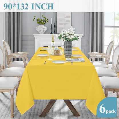 VidaFete Tablecloth 6 Pack 90 * 132inch Rectangle Table Cloth Polyester, Stain Wrinkle Resistant Polyester Dining Table Cover for Kitchen Dinning Party Wedding Rectangular Buffet Decoration(Yellow)