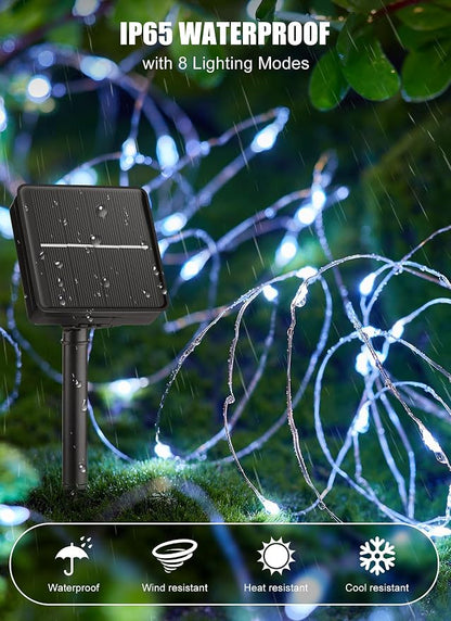 Solar Fairy Lights,33Ft 100 LED Solar String Lights with 8 Modes Pure White | IP65 Waterproof Solar Twinkle Lights Outdoor & Indoor, Patio Lights for Tree Garden Party Wedding Christmas Decoration