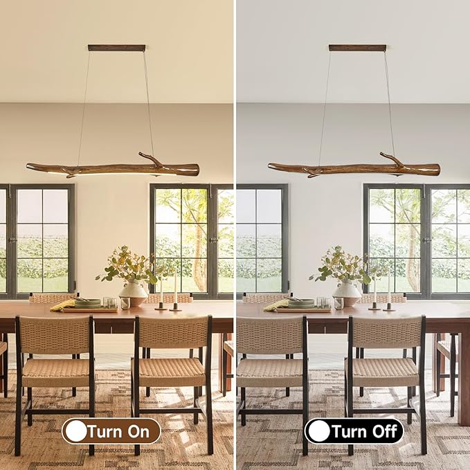 63in Wood Linear Pendant,Modern Dimmable Hanging Light Adjustable Kitchen Island Linear Chandelier for Dining Room Pool Table Light