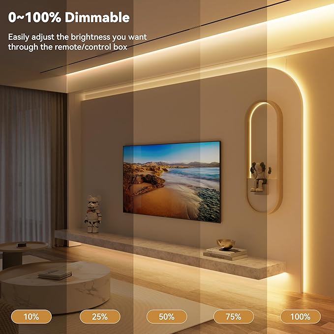 PAUTIX COB LED Strip Lights with RF Remote,32.8ft UL Listed Dotless LED Lights Warm White 2700K,Super Bright Dimmable 24V Adhesive LED Tape Light,Kitchen Cabinets Shelf Mirror Office Bedroom Lighting