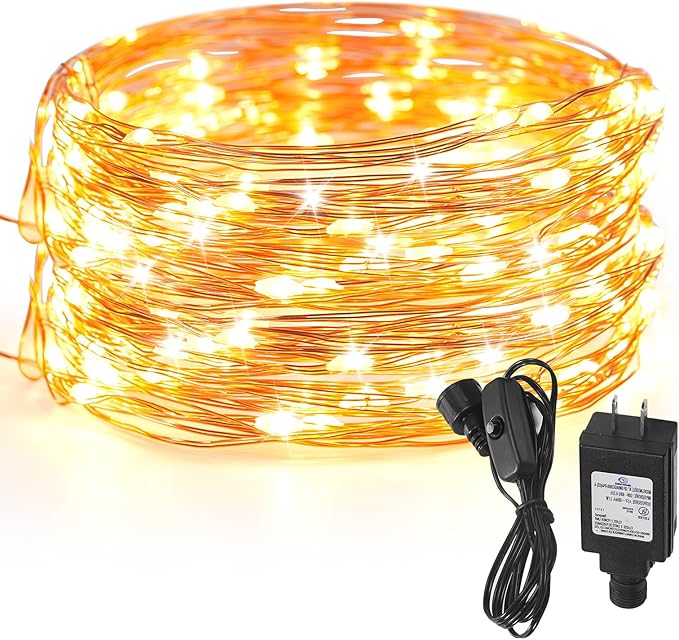 33 Ft. Fairy Lights, 100 LED Waterproof Copper Wire Firefly String Lights, Warm White, Adapter Included, Starry String Lights for Indoor Outdoor Christmas Patio Wedding Decoration(1 Pack)