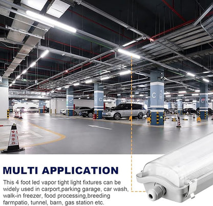 BRILLIHOOD 4Ft LED Vapor Tight Light Fixtures, 48W, 4200LM, 6500K Bright White, Clear Cover, IP65 Waterproof Vapor Proof Lights for Car Wash, Garage, Walk in Freezer, Indoor Outdoor Lighting, 2-Pack