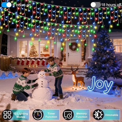 1332 LED 132FT Christmas Lights with 296 Drops, 12 Modes Dimmable Multicolor Outdoor Hanging Lights with Timer Memory, Waterproof Curtain Lights for Home Bedroom Indoor Tree Window Roof Fence Wedding