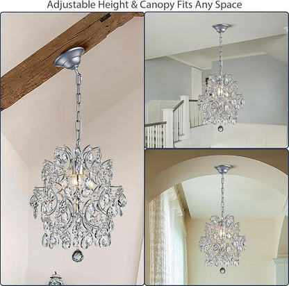 Bestier Modern Pendant Chandelier Crystal Raindrop Lighting Ceiling Light Fixture Lamp for Dining Room Bathroom Bedroom Livingroom entryway 1 E26 Bulbs Required D13 in x H16 in