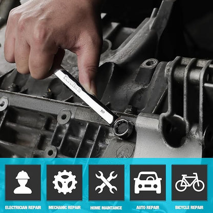 DURATECH 10mm Combination Wrench, Metric, CR-V Constructed with Mirror Polish, 12-Point, 15-Degree Offset