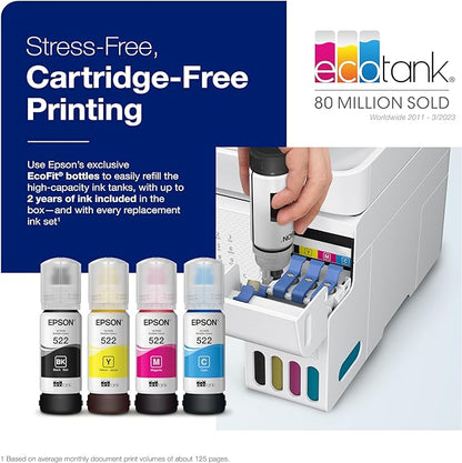 Epson EcoTank ET-4800 Wireless All-in-One Cartridge-Free Supertank Printer with Scanner, Copier, Fax, ADF and Ethernet – Ideal-for Your Home Office, White