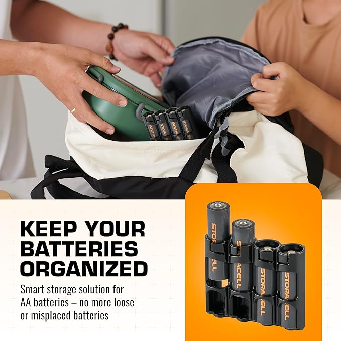 AA Battery Storage Caddy by Storacell, Black, Holds 4 Batteries (Not included)