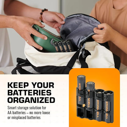 AA Battery Storage Caddy by Storacell, Black, Holds 4 Batteries (Not included)