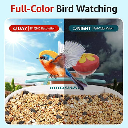 birdsnap® TUC Bird Feeder with Camera 2K HD, Solar Panel 32GB Card 4-in-1 Perch, 160°View Auto Detect & Notify AI Identify Video Bird Camera Wireless Outdoors Ideal Gift for Birds Lover