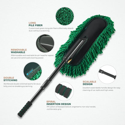 FLORICH Large Microfiber Car Duster Kit, Extendable Car Duster Exterior Scratch Free, Car Cleaning Brush Car Interior Detailing Kit, Car Cleaning Supplies for Cars RV Truck Boat