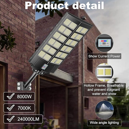 9000W Commercial Solar Parking lot Lights, 260000LM Solar Street Lights Outdoor Waterproof Wide Angle Lamp with Remote, Outdoor Motion Sensor Light for Parking Lots and Yard