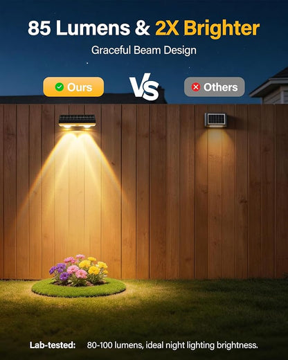 Solar Fence Lights Outdoor, 6 Pack Ultra-Bright 85LM Fence Lights Solar Powered, 9 RGB Color Modes, IP65 Waterproof, 12H Dusk to Dawn Glow for Pool/Deck/Patio/Wall/Backyard - Black