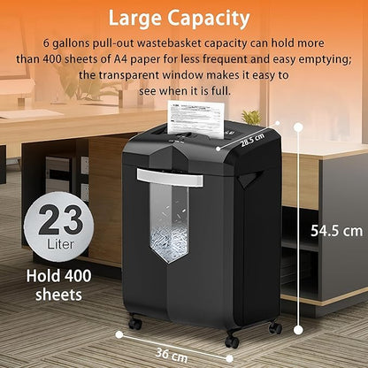 Bonsaii Heavy Duty Paper Shredder, 16 - Sheet, Micro - Cut Office Shredder, 60 - Minute Continuous Running time, Commercial Grade, 6 - Gallon Pull - Out Basket, High - Security P - 4 Level Protection