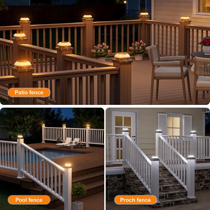 VOLISUN Solar Post Cap Lights 12pack, Black Solar Fence - Post Lamps Outdoor Waterproof, with Warm/Natural/Cool Light,for 4x4 Wooden/Vinyl