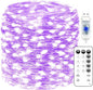 Fairy Lights 66ft 200 LED USB Twinkle String Lights Plug in Silver Wire Lights with Remote and Timer 8 Modes Outdoor Waterproof Starry Lights DIY Party Wedding Christmas Decoration（Purple）