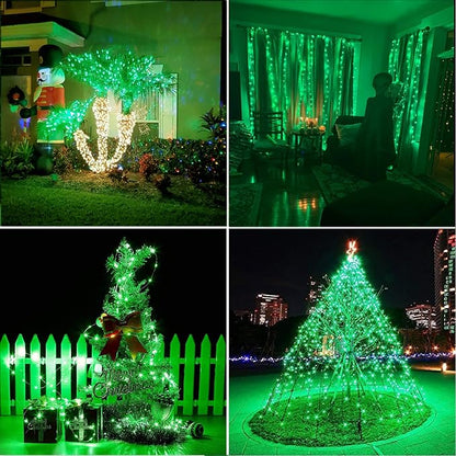 RUICHEN Silver Wire Fairy Lights Plug in 33 Ft 100 LED String with Spool, Green