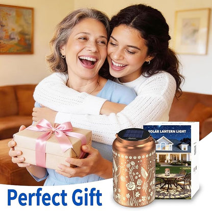 JEJOT Hummingbird Solar Lanterns Outdoor Waterproof, Mothers Day Gifts, Birthday Gifts for Women Mom Grandma,Metal Hanging Solar Lantern for Yard,Garden,Porch Landscape Deconrations-2 Pack