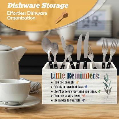 Little Reminders Inspirational Pen Holder Organizer for Desk Accessories, Positive Gifts, Mental Health Motivational Wooden Box Sign Desk Decorations for Home Bedroom Office Decor