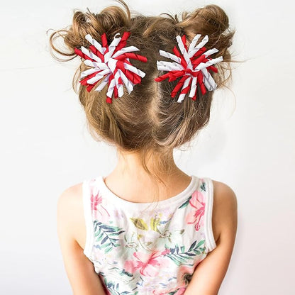 Yxiang 2PCS Red Korker Bows for Girls 4'' Curly Bow Hair Clip Ribbon Ponytail Bows Alligator Clip Hair Barrette for Girls Toddlers Kids