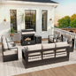 Aluminum Outdoor Conversation Furniture Set with Furniture Covers & 6" Cushions- Patio 79" Sofa with 4 Chairs & 63" Steel Propane Fireplace, 50,000 BTU Fire Pit with CSA Certified (Grey)