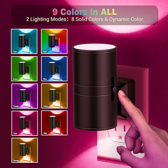 JandCase Color Night Light, LED Night Lights Plug into Wall, Color Changing Nightlight RGB with Light Sensor,Kids Gifts, Halloween, Christmas, Holiday, Hallway Bedroom Kids Room, 2 Pack