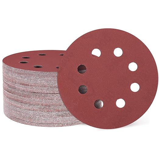 HARFINGTON 150 Pcs 5 Inch Sanding Discs, 600 Grit Hook and Loop Sandpaper, 8-Hole Aluminum Oxide Round Sanding Paper for Woodworking Automotive Metal Polishing, Red