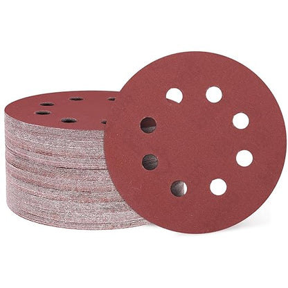 HARFINGTON 150 Pcs 5 Inch Sanding Discs, 600 Grit Hook and Loop Sandpaper, 8-Hole Aluminum Oxide Round Sanding Paper for Woodworking Automotive Metal Polishing, Red