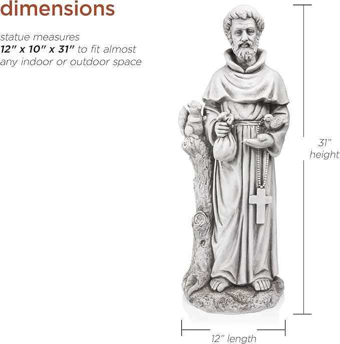 Alpine Corporation QFC102 Outdoor Saint Francis Garden Standing Statue, 31" Tall, Gray