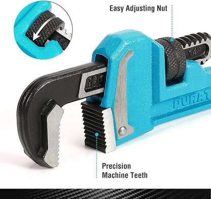 DURATECH 4-Piece Heavy Duty Pipe Wrench Set, 8 ",10 ", 14 ", 18 ", Adjustable Plumbing Wrench, Malleable Cast Iron Handle, Exceed GGG Standard