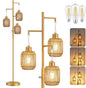ROTTOGOON Dimmable Boho Floor Lamp - 3 Light Farmhouse Rattan Floor Lamp for Living Room, Industrial Tree Floor Lamps with 3 X 6W LED Bulbs, Rustic Standing Tall Lamp for Bedroom, 68", Gold