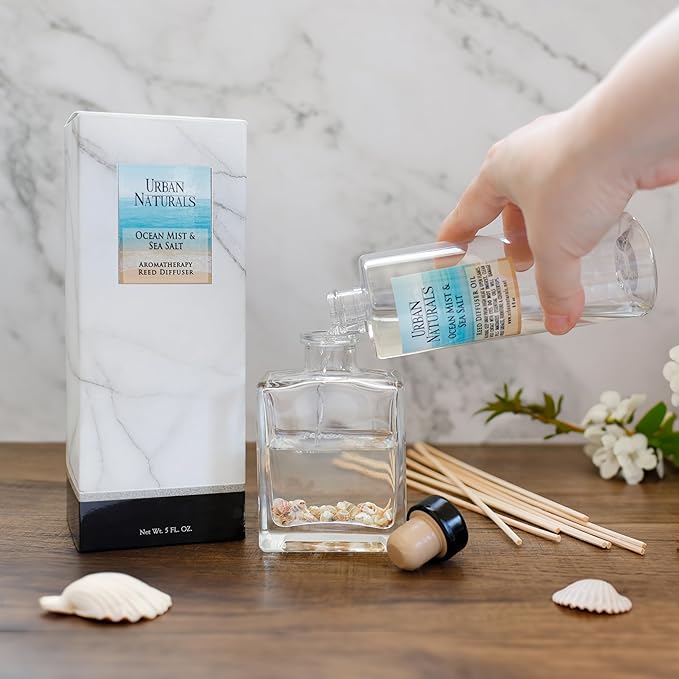 Urban Naturals Ocean Mist & Sea Salt Scented Oil Reed Diffuser Refill | Includes a Free Set of Reed Sticks! 4 oz.