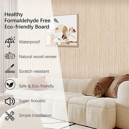 Wood Slat Wall Panel - 2 PCS Slat Wall Paneling, Natural Oak Wood Veneer Sound Dampening Wall Panels - Wood Panels for Wall 12.6" W x 94.5" L