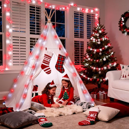 JMEXSUSS 2 Pack 100 LED Red and White Christmas Lights Outdoor, 8 Modes Connectable String Lights Indoor, LED Christmas Tree Lights Plug in for Xmas House Party Bedroom Decorations