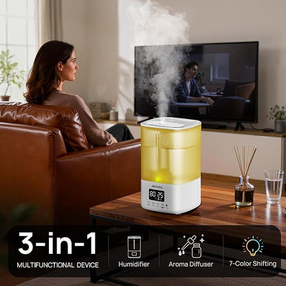 5L Top Fill Ultrasonic Humidifier,Cool Mist Humidifiers with Timer & Humidity Control for Bedroom, Baby, Large Rooms & Plants (White-2)