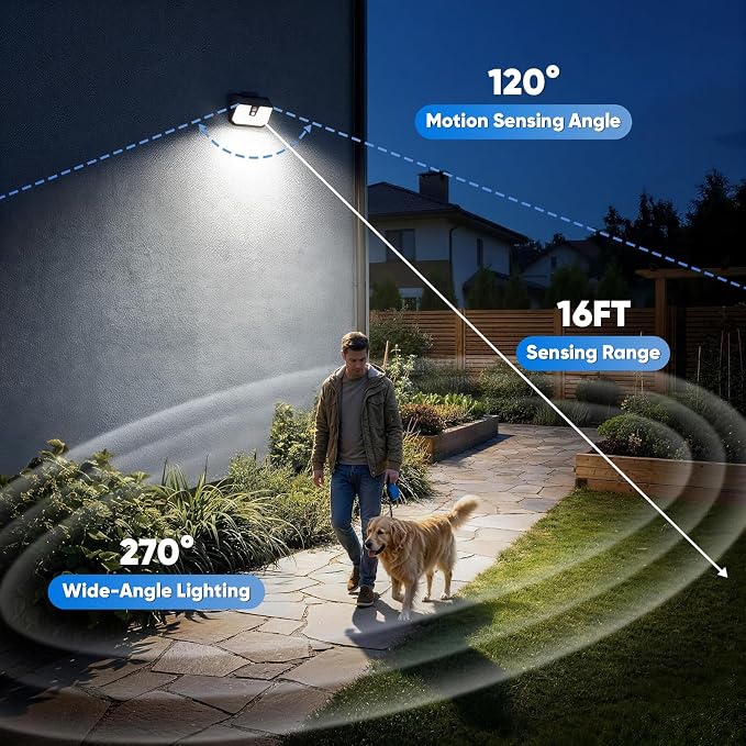 Brightever 2-Pack Solar Motion Sensor Outdoor Lights, IP65 Waterproof Solar Powered Fence Lights with 3 Lighting Modes, Solar Security Wall Lights for Outside, House, Walking Dog, Step, Deck, Garage