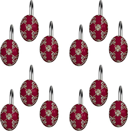 Zahari Home 13pc Elegant Rose Bathroom Shower Curtain Sets Elegant Shower Curtain & 12 Shower Curtain Rings Contemporary Decor Burgundy Shower Curtain Unique Design Stylish Shower Accessories