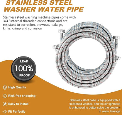 15 FT Washing Machine Hose,Long Washer Water Supply Hoses Hot And Cold Connection(2Packs),Washer Machine Hose Universal Fit for All Standard Wash Machines-by MIFLUS