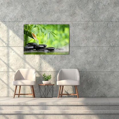 Zen Wall Art Decor, Modern Bathroom Zen Decor Wall Art, Canvas Wall Art for Spa Zen Room Decor, Green Bamboo Forest and Black Pebble Relaxing Art Prints for Office & Spa Wall Decor 18x24 Inches